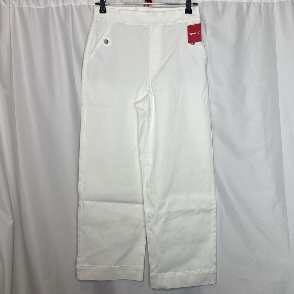 Spanx Women’s Stretch Twill Cropped Wide Leg Pants M Bright White Shapewear - Picture 2 of 10